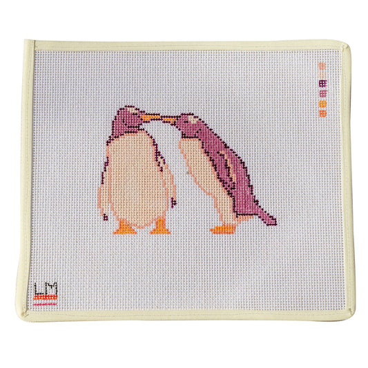 Kissing Penguins Cute Valentines Needlepoint Canvas