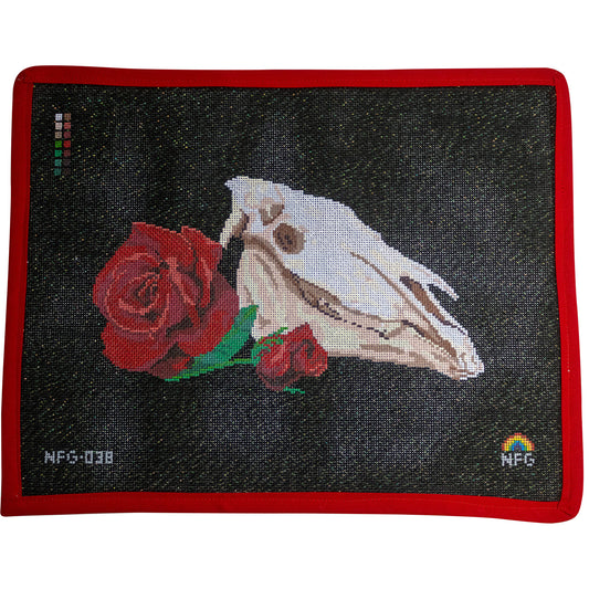 Run for the Roses Horse Skull Black Sparkle Needlepoint Canvas