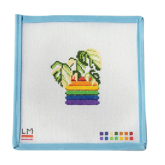 Thai Monstera Rainbow Planter Needlepoint Canvas