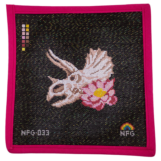 Triceratops Dinosaur Black Sparkle Needlepoint Canvas
